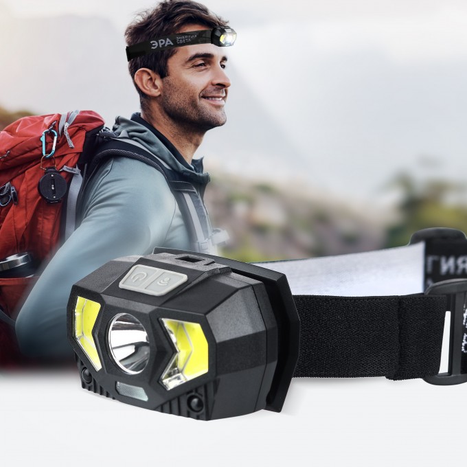 Фонарь налобный светодиодный ЭРА GB-608 на батарейках 3xAAA 5Вт 7 режимов черный B0052319 Фонарь налобный светодиодный ЭРА GB-608 на батарейках 3xAAA 5Вт 7 режимов черный B0052319