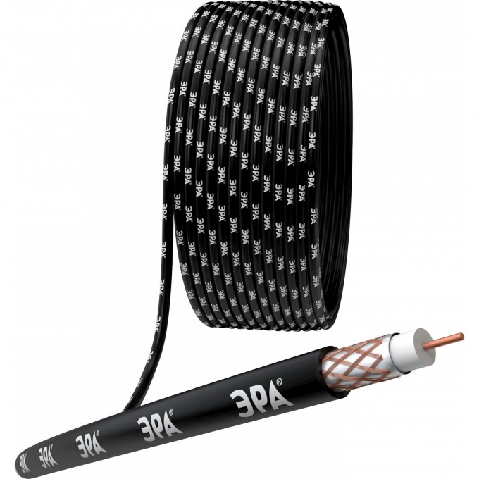 Кабель коаксиальный ЭРА RG-6U 75 Ом CU оплётка Cu 64% PE цвет чёрный бухта 305 м B0044605 Кабель коаксиальный ЭРА RG-6U 75 Ом CU оплётка Cu 64% PE цвет чёрный бухта 305 м B0044605