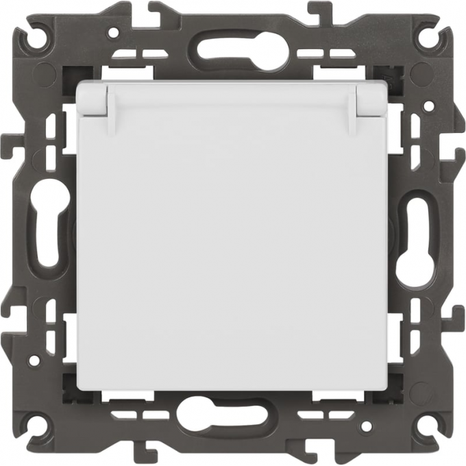 Розетка 2P+E ЭРА ELEGANCE SCHUKO 14-2103-01 со шторками с крышкой 16A-250В, IP20 белый B0034278