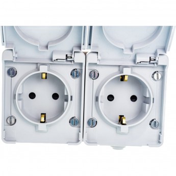 Розетка ЭРА 11-2604-03 2х2P+E гориз. IP65 шторки 16A-250В ОУ серый