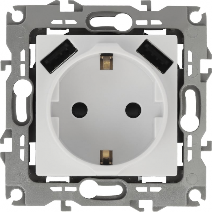 Розетка ЭРА ELEGANCE 14-4109-01 2P+E 16A-250В, шторки с 2xUSB 5В-3А белый B0047867