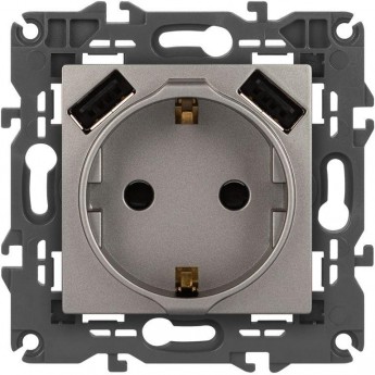 Розетка ЭРА ELEGANCE Б0065775 14-4109-16 2P+E 16A-250В штор. с 2xUSB 5В-3А титан