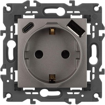 Розетка ЭРА ELEGANCE Б0067695 14-4108-16 2P+E 16A-250В со шторками с USB type-A+C 5В-3А титан