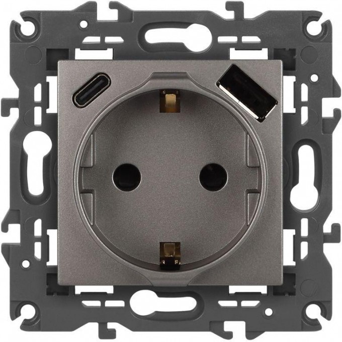 Розетка ЭРА ELEGANCE Б0067695 14-4108-16 2P+E 16A-250В со шторками с USB type-A+C 5В-3А титан B0067695 Розетка ЭРА ELEGANCE Б0067695 14-4108-16 2P+E 16A-250В со шторками с USB type-A+C 5В-3А титан B0067695