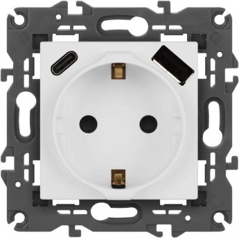 Розетка ЭРА ELEGANCE Б0067710 14-4108-01М 2P+E 16A-250В со шторками с USB type-A+C 5В-3А матовый белый