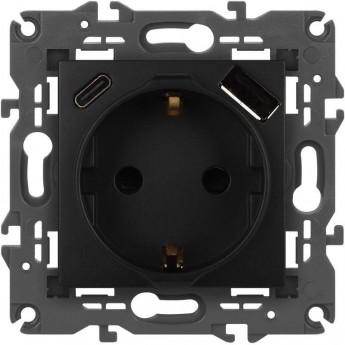 Розетка ЭРА ELEGANCE Б0067724 14-4108-05 2P+E 16A-250В со шторками с USB type-A+C 5В-3А антрацит