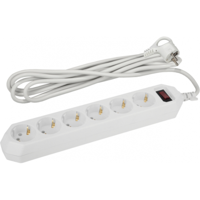 Удлинитель с сетевым фильтром ЭРА Б0037264 6х5м с заземлением 10А IP20 USF-6es-5m-W белый B0037264
